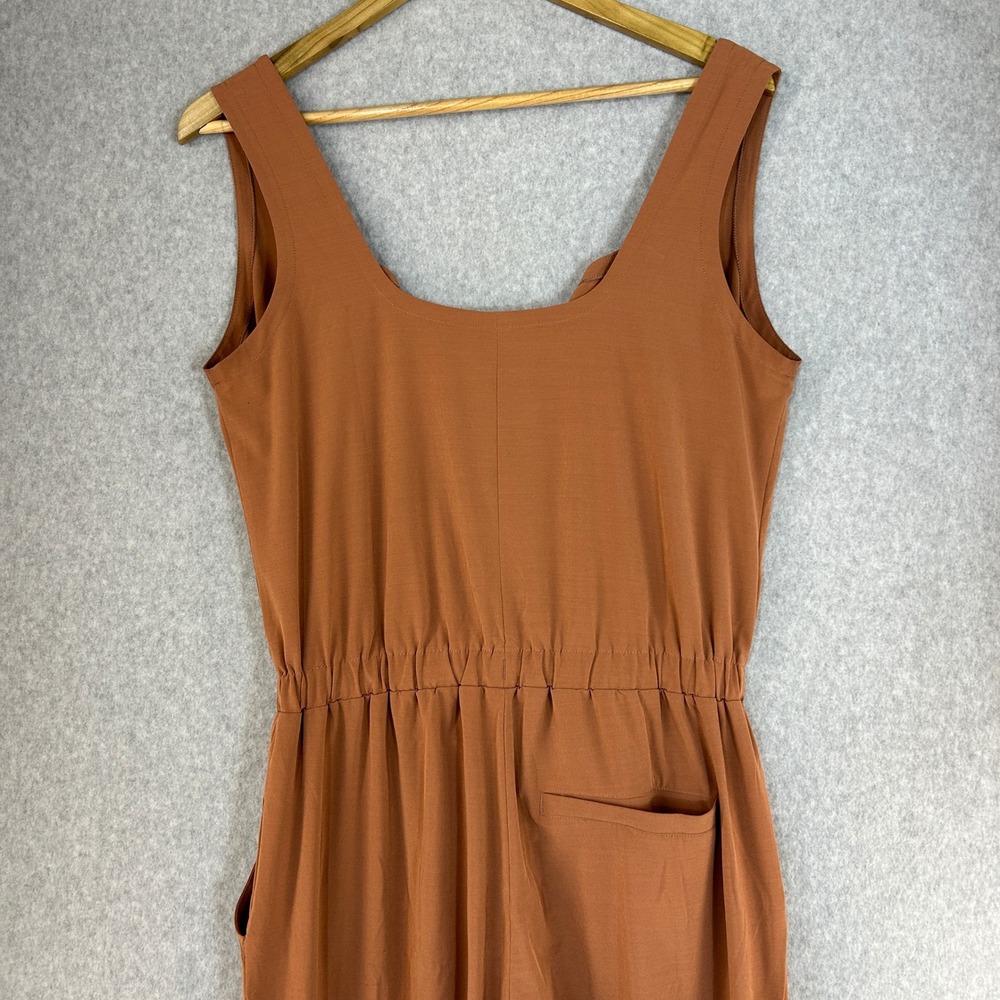 Prana Railay Tank Jumpsuit Rust Brown Clay Ruched Ankle Pockets Womens Small - Picture 12 of 16